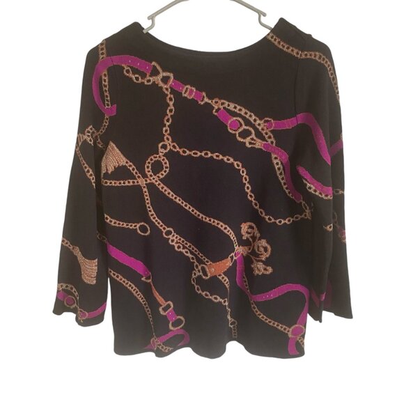 Chico's women's size 0 black pink and gold long sleeve stretchy sweater pullover - Picture 6 of 8